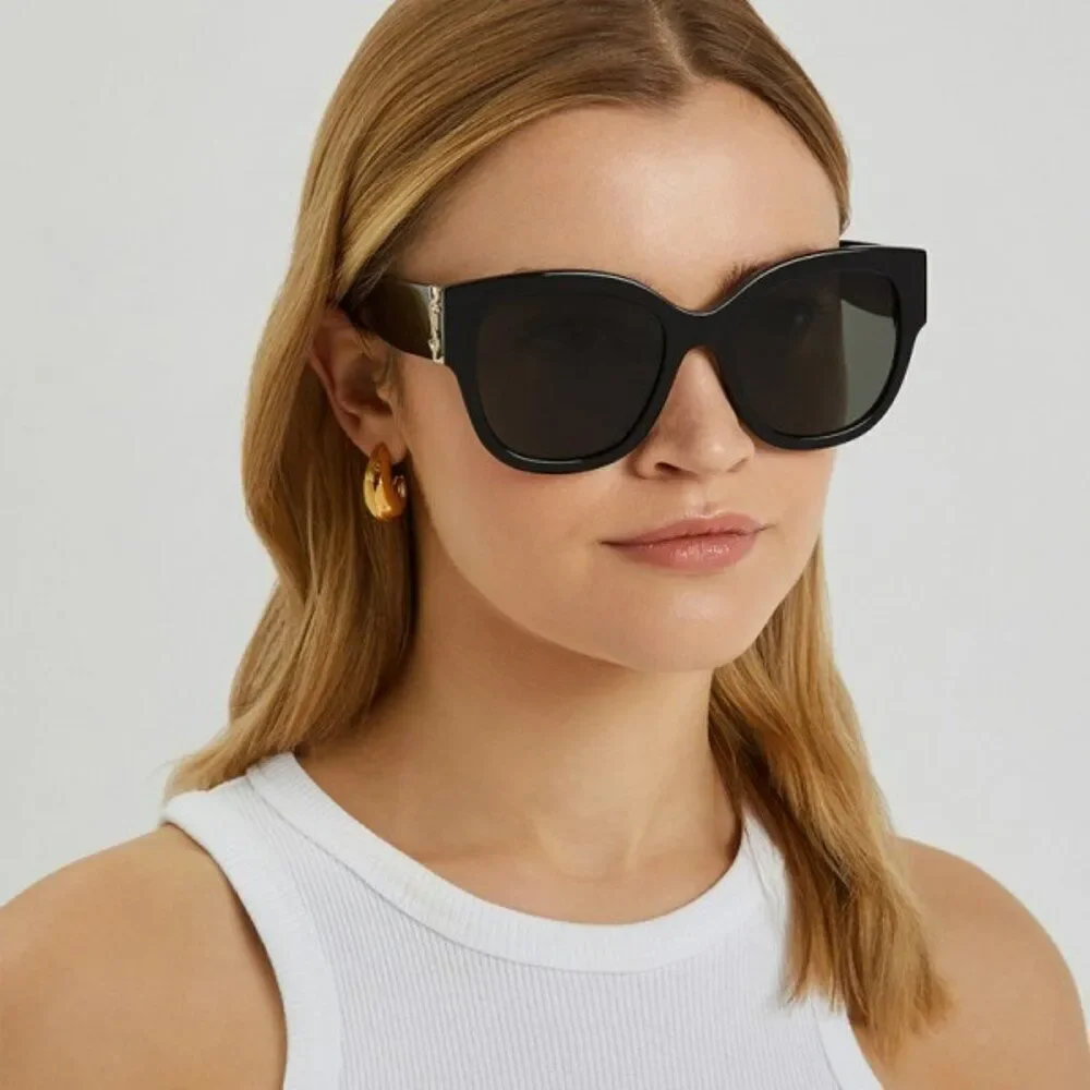 NEW Saint Laurent  SLM95/F 001 Black Grey Oversized Cat Eye Women Sunglasses